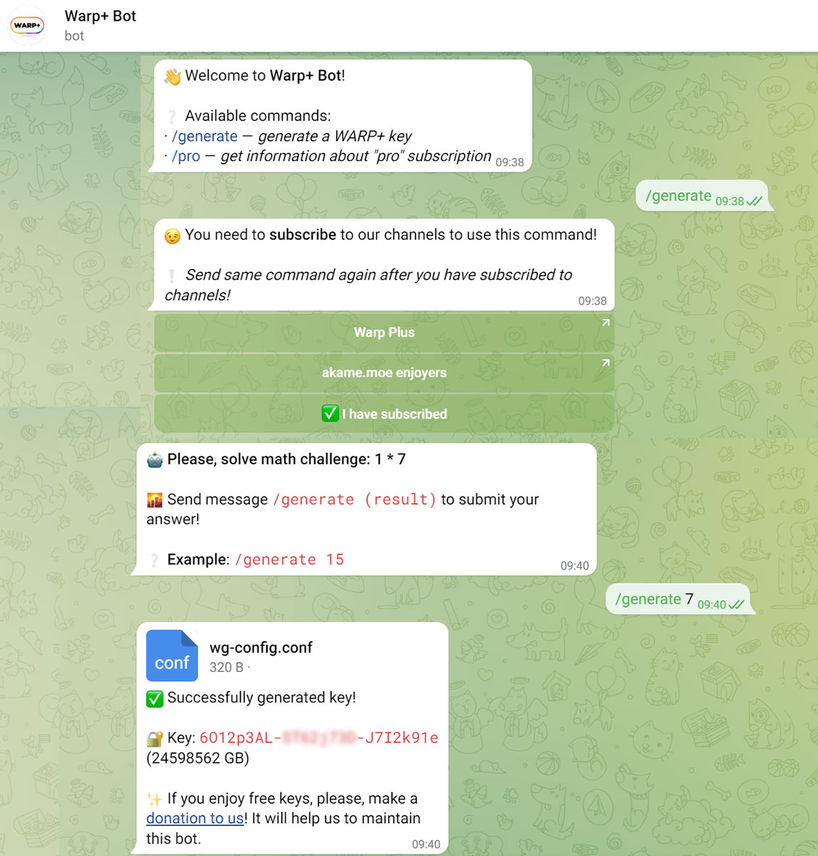 Telegram generate Warp PLUS key
